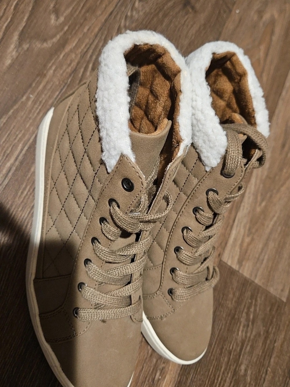 Quilted Faux-Shearling High-Top Booties - Tan